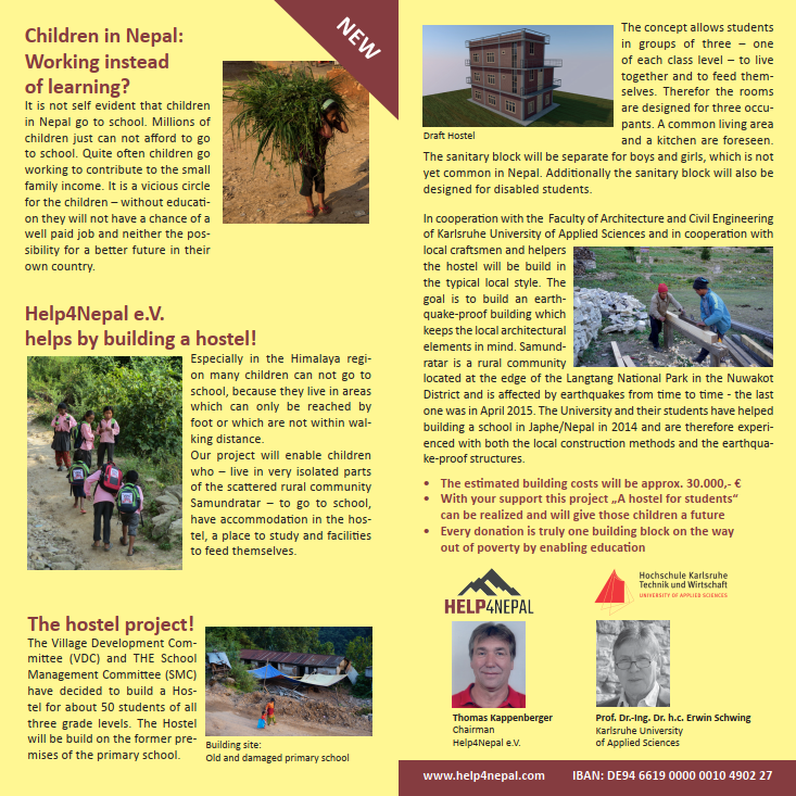 Flyer about school hostal in Nepal